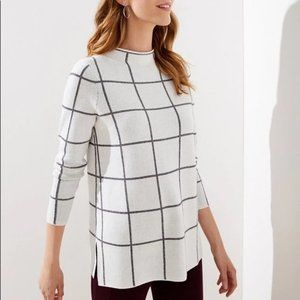LOFT Check Windowpane Mock Sweater Tunic Dress